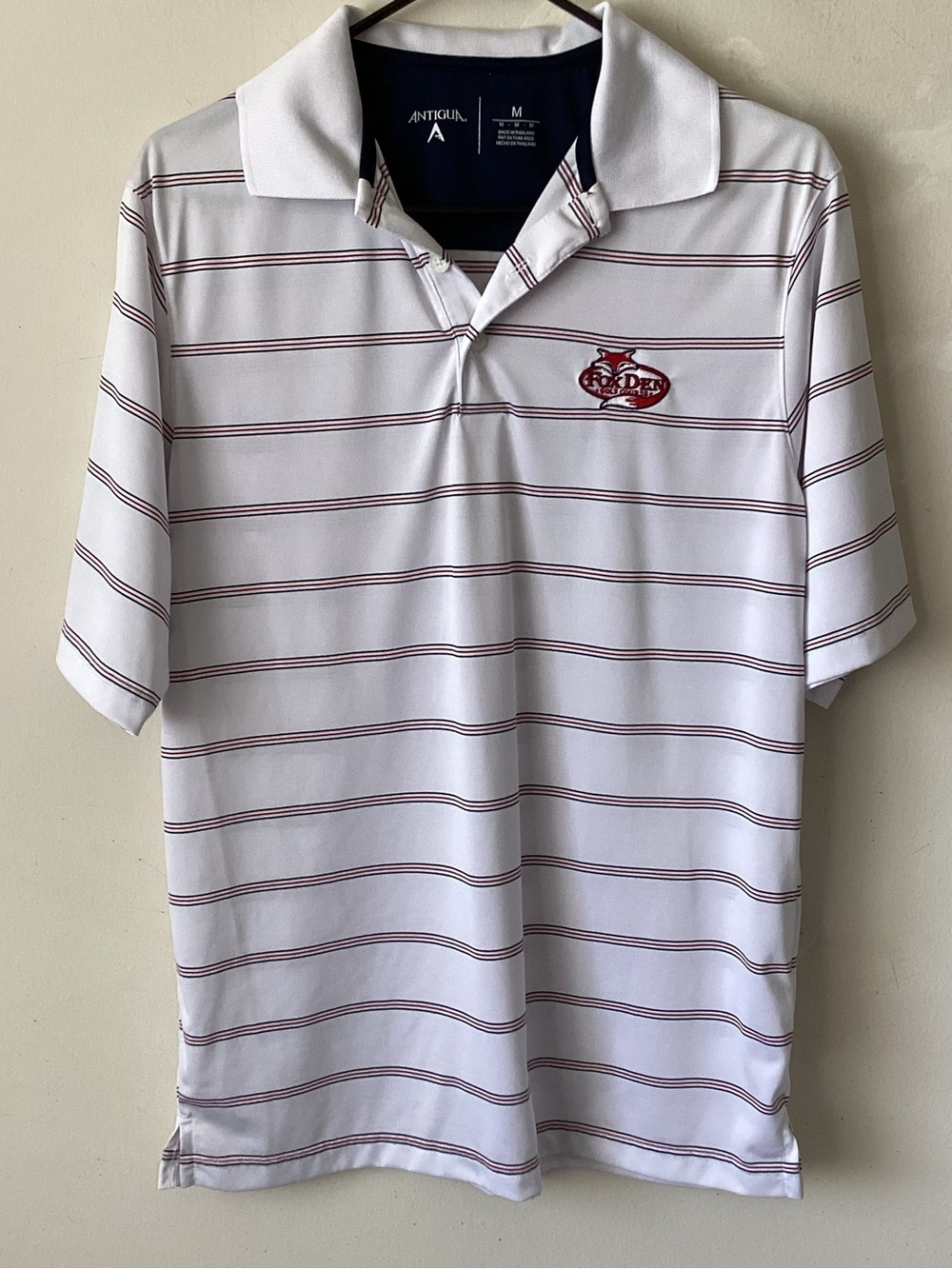 Antigua White Polo with Red Stripe Accent - Men’s